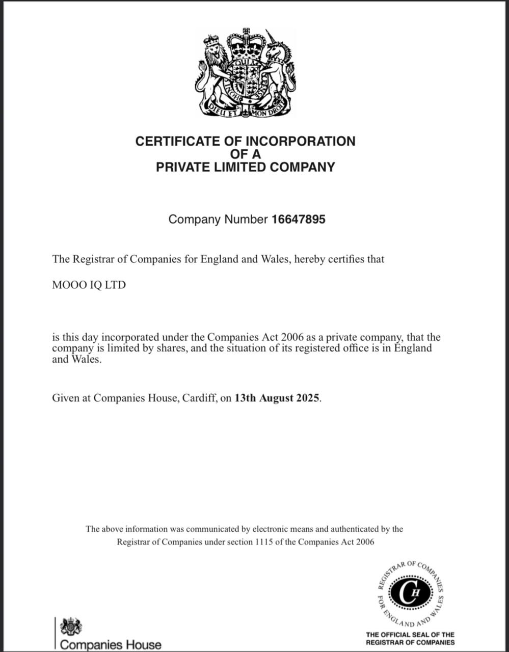 Certificate of Incorporation – MOOO IQ LTD